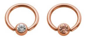 Rosegold Steel - Ball Closure Ring - Crystal 1,6 mm 10 mm...