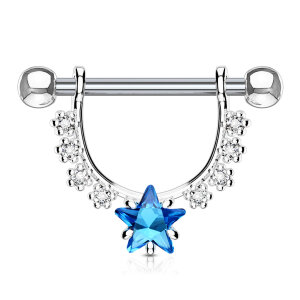 Stahl - Nipple Bar - Stern - Kristall