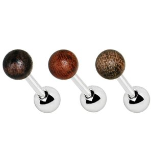 Steel - Barbell - Tragus - Wood light brown