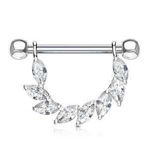 Steel - nipple piercing - marquise - 8 crystals