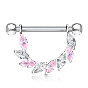 Steel - nipple piercing - marquise - 8 crystals