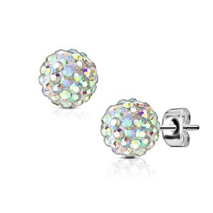 Steel - Ear stud - Glitter - disco ball RC- Rainbow 8 mm