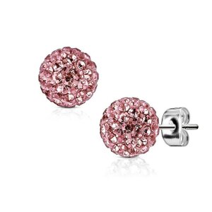 Steel - Ear stud - Glitter - disco ball RS - Rose 8 mm