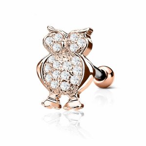 Steel - Ear stud - Crystal Owl - Tragus Rosegold