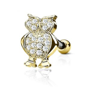 Steel - Ear stud - Crystal Owl - Tragus Gold