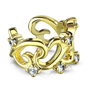 Steel - Clip On Piercing - tendril crystal Gold