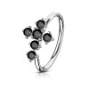 Brass - Nose Ring - Cross Crystals - bendable Silver / Black