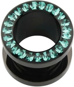 Acryl - Flesh Tunnel - schwarz - Blue Zircon (BZ) - Epoxy...