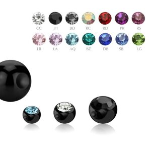 Black Steel - Clip-in ball - with crystal 3 mm - PK