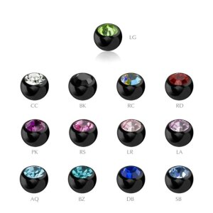 Black Steel - Clip-in ball - with crystal 3 mm - PK