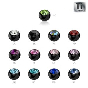 Black Titanium - Screw ball - with crystal 1,2 mm - 2,5...