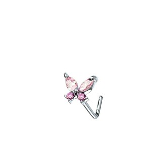 Butterfly 316L Surgical Steel L Bend Nose Stud Rings Pink...