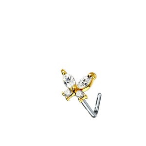 Butterfly 316L Surgical Steel L Bend Nose Stud Rings Gold