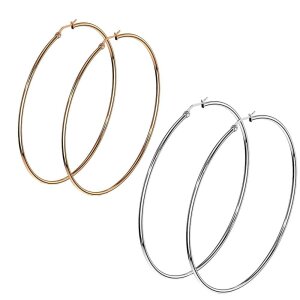 Stainless Steel Round Hoop Earrings 1 Pair