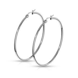 Stainless Steel Round Hoop Earrings 1 Pair Silver 55 mm