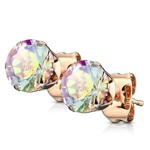 Rosegold Steel - Ear stud - Crystal Aurora Borealis 3 mm