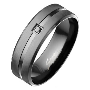 Black Steel - Finger Ring - Glanzstreif mit Kristall 68