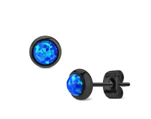 Black Steel - Ear stud -  Opal Gemstone