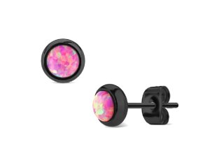 Black Steel - Ear stud -  Opal Gemstone