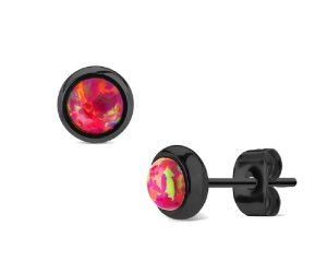 Black Steel - Ear stud -  Opal Gemstone