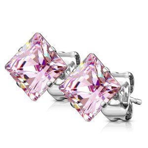 Steel - Ear stud -  Princess Cut Square Zirconia