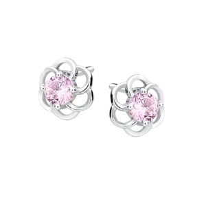 Silver - Ear stud - flower with zirconia stone - 925 sterling silver