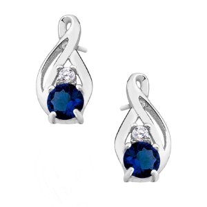 Silver - Ear stud - drop design with zirconia stone - 925 sterling silver