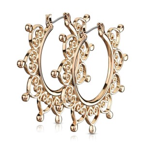 Steel - Large Hoop Earring - Heart Filigree Rosegold