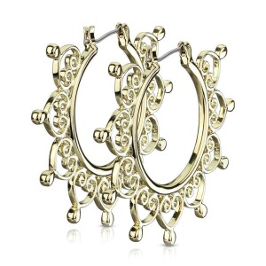 Steel - Large Hoop Earring - Heart Filigree Gold