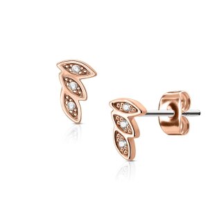 Steel - Ear stud -  3 Leaves Combination Rosegold