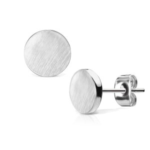 Steel - Ear stud -  Round Circle Brushed Silver