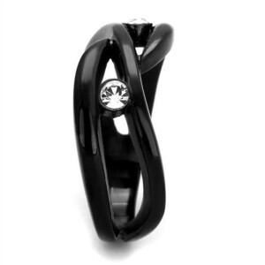 Black Steel - Finger Ring - Gewunden mit Kristallen