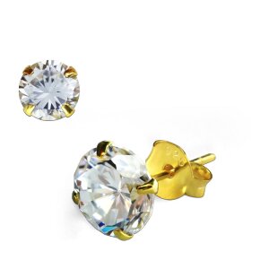 Sterling Silver 925 - Studs - Crystal Round and 18K Gold...