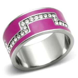 Edelstahl - Finger Ring - Pink mit Kristall 53