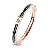 Rosegold Steel - Finger Ring - Schwarzer Streifen und Kristall