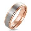 Steel - Finger Ring - Stepped Edge with Brushed Steel Center  50 Rosegold