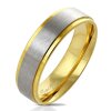 Steel - Finger Ring - Stepped Edge with Brushed Steel Center  59 Gold