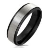 Steel - Finger Ring - Stepped Edge with Brushed Steel Center  68 Black