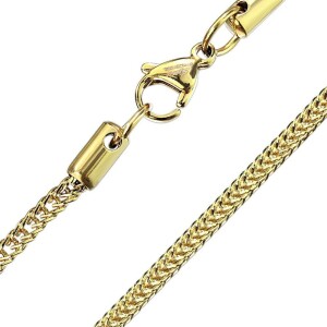 Stainless Steel - Chain Necklace - Square Wheat Chain  Gold