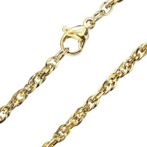 Stainless Steel - Chain Necklace - Double Round Chain Gold