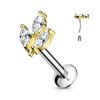 Steel - stud earrings - leaf - marquise - crystal - tragus Gold