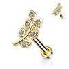 Steel - Labret - Crystal Leaf - Internally Threaded Gold 8 mm