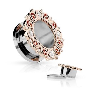 Stahl - Tunnel mit floraler Rosegold Verzierung 16 mm