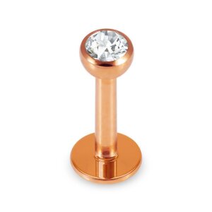 Rosegold Stahl - Labret abgerundet - Kristall