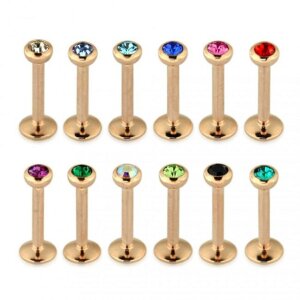 Rosegold Stahl - Labret abgerundet - Kristall 1,2 mm 6 mm...