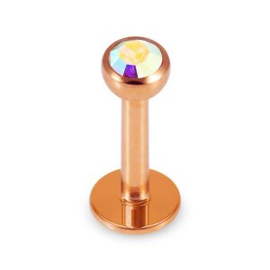 Rosegold Stahl - Labret abgerundet - Kristall 1,2 mm 6 mm...