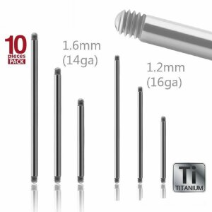 Titanium - Barbell - without balls - 10pcs pack 1,2 mm - 6 mm