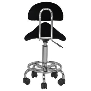 Tattoo Saddle Stool with Backrest - Adjustable - Black - Pro Ink