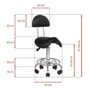 Tattoo Saddle Stool with Backrest - Adjustable - Black - Pro Ink