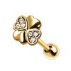 Gold Steel - Barbell - Tragus - Clover with Crystal